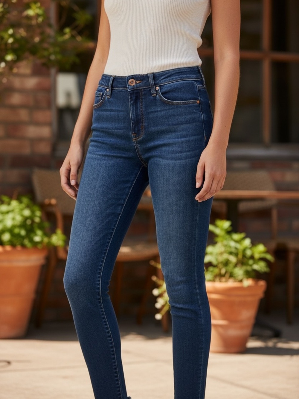 American Eagle Outfitters High-Rise Skinny Jeans in Dark Blue Wash